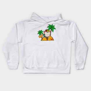 Funny tabby cat is on a deserted island Kids Hoodie